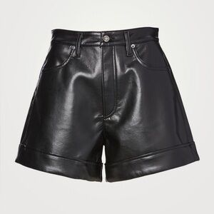 AGOLDE Vegan-Leather Angled-Hem Shorts